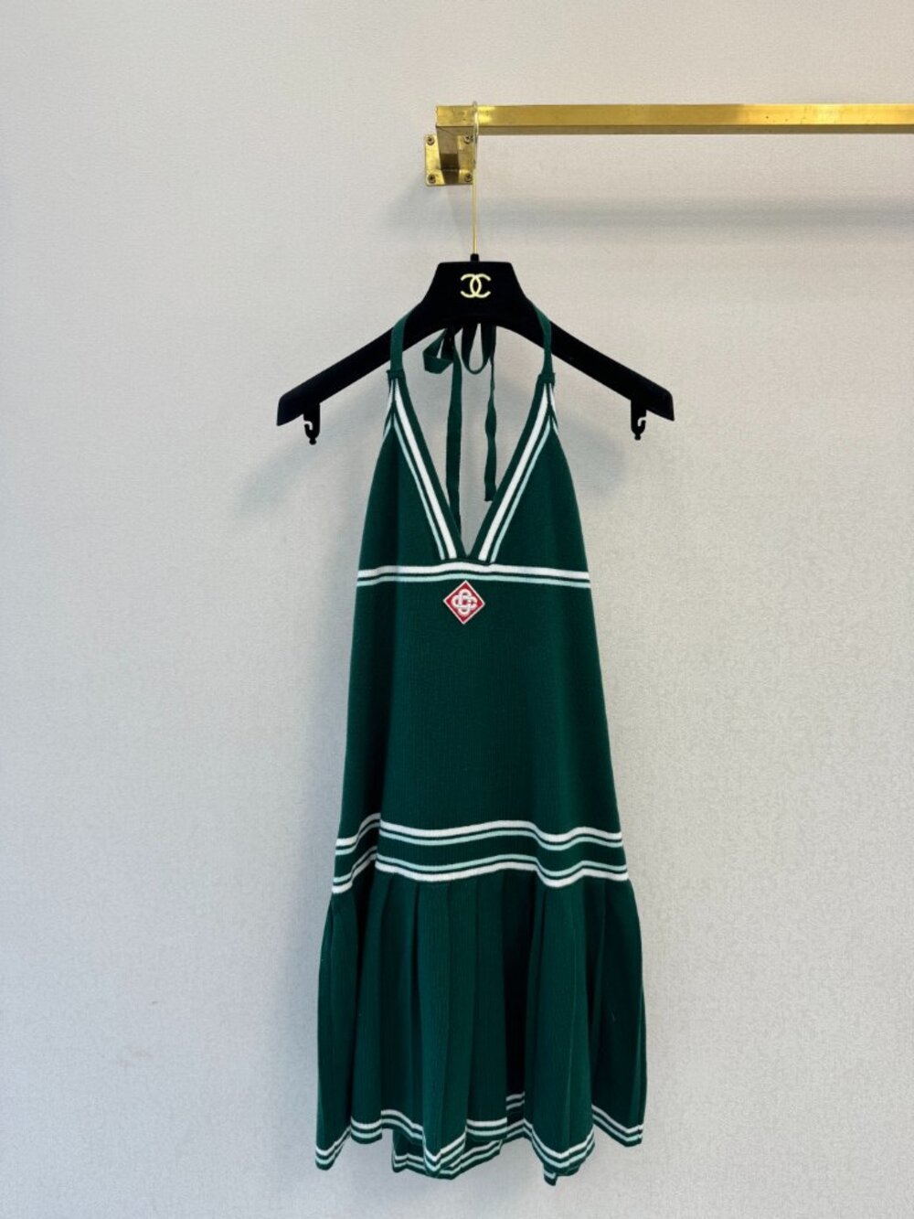 New Casablanca Green Pleated Halter Knit Mini Dress - Size M - Picture 1 of 6